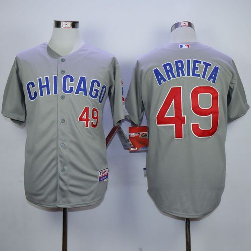 Cubs #49 Jake Arrieta Grey Road Cool Base Stitched MLB Jersey - Click Image to Close